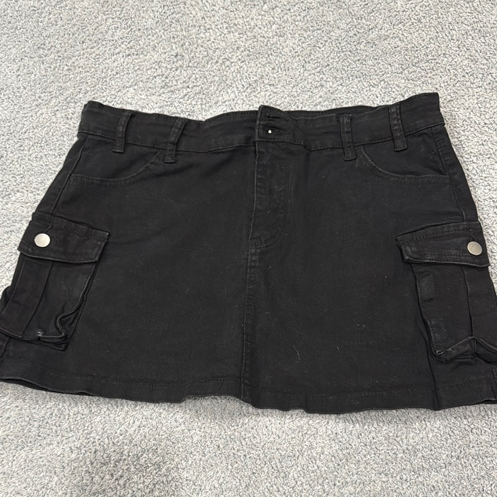 Black Cargo Mini Skirt